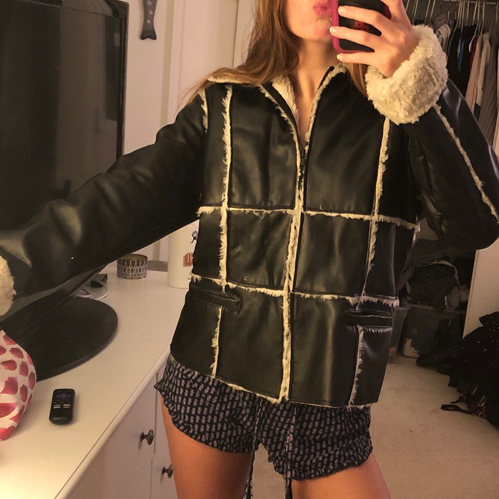 Xhilaration black leather jacket with tan fur